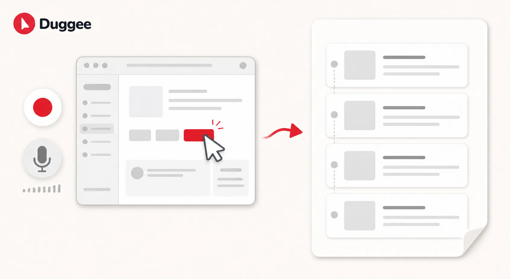 A browser window being recorded, turning into a numbered step-by-step guide.