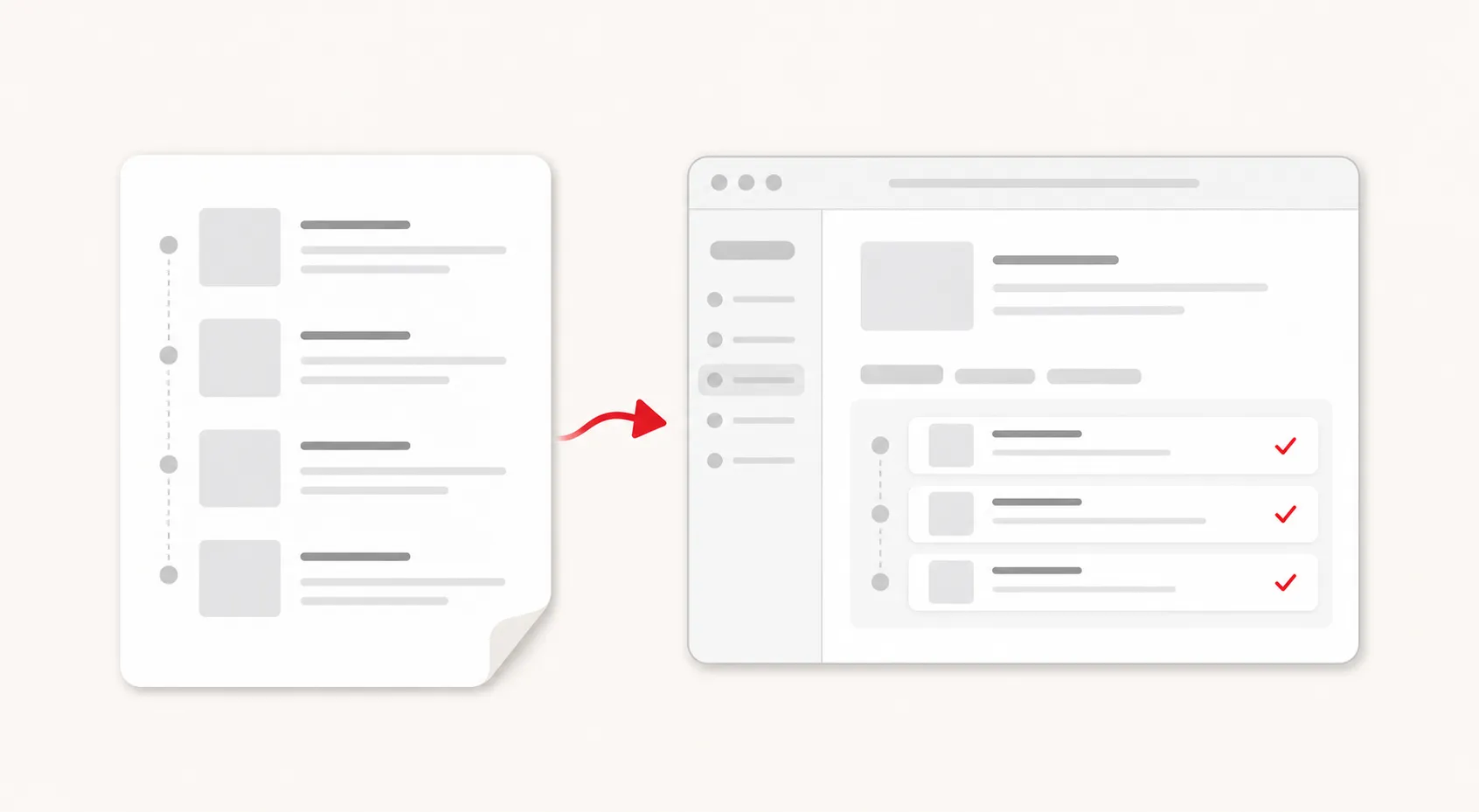 A step-by-step guide replaying in a browser, with its steps ticked off using crimson check marks.
